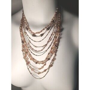 Stunning Vintage Nancy and Rise 12 strand Champagne & Gold Tone Necklace 26"